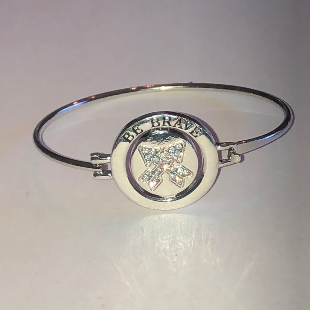 Be Brave Keep Going Reversible Silver Tone Arrow Bangle Bracelet